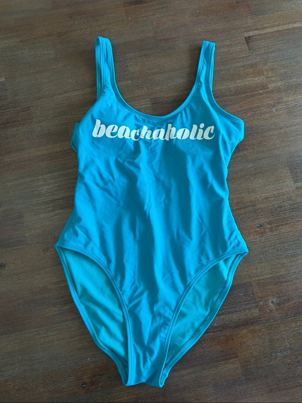 NOBO Turquoise One-Piece Swimsuit with White 'beachaholic' Script